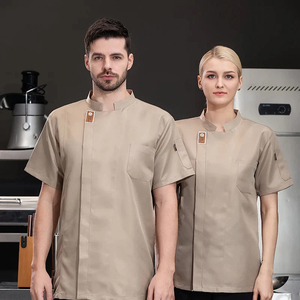 New Styles Short Sleeves Chef Jackets Black White Chef Coat Cooking Uniform For Restaurant & Bar Black Grey <b>Kitchen</b> Uniforms - Product Image 5