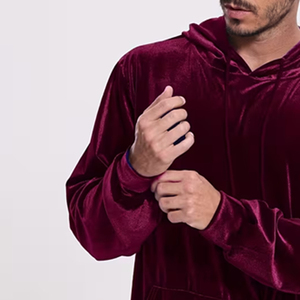 Wholesale Drawstring Velvet <b>Jacket</b> Trouser <b>Men</b> Lightweight Fleece Velour <b>Pullover</b> Hooded Winter Solid Breathable Eco-Friendly - Product Image 6
