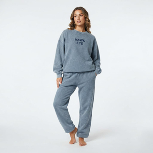Conjunto de sudadera y pantalones deportivos de corte holgado con efecto lavado ácido para mujer, conjunto de dos piezas informal estilo streetwear para mujer - Product Image 3