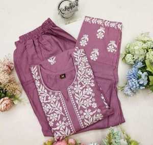 Conjunto Kurti y Palazzo de Rayón con Diseño Chickenkari, Color Morado 72459 - Product Image 2