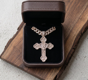 Collier pendentif croix en moissanite créée en laboratoire plaqué or rose style hip-hop avec chaîne cubaine pour homme - Product Image 1