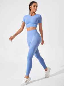 Conjunto de Yoga para Mujer de Último Diseño, 2 Piezas, Cintura Alta, Sólido, Transpirable, Cintura Elástica, Ropa Deportiva, Precio Económico al por Mayor, Hecho en Pakistán - Product Image 2