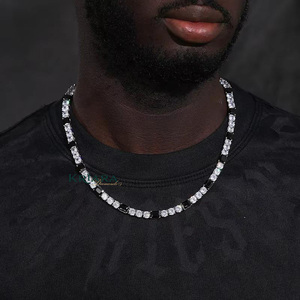 Men's S925 <b>Silver</b> Rhodium Plated Lab Grown Diamond Necklace Round Brilliant Cut Luxury Hiphop <b>Chain</b> Jewelry Wedding Style - Product Image 1