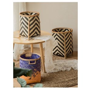 Handcrafted Bamboo <b>Stackable</b> <b>Basket</b> Set with Handles - Wholesale - Product Image 1