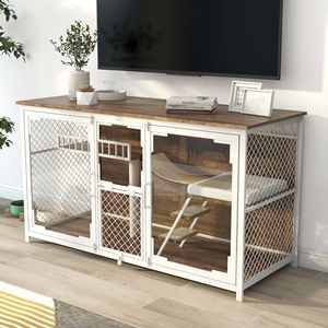 Elegante Centro de Entretenimiento y Casa para Gatos Multifuncional de Madera con Soporte para TV - Product Image 6