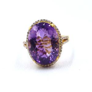 Bague en argent sterling 925 plaqué or avec améthyste violette naturelle et diamant, bijou cadeau pour femme - Product Image 2