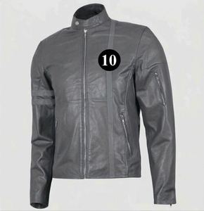 Chaqueta de moto de cuero PU verde para hombre con franja blanca y cierre de cremallera, cuello alto, corte regular, para otoño - Product Image 3