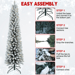 Albero di Natale Artificiale Innevato da 1,5 m con 263 Rami in PVC e 100 LED Bianco Caldo, Base Pieghevole, Decorazioni Natalizie da Interno - Product Image 5