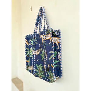 Sac fourre-tout bohème Shyam Export, motif léopard brodé, rayures bleues, ouverture supérieure, fermeture éclair, sac de shopping toutes saisons, usage quotidien - Product Image 2
