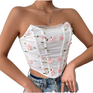 Female Trendy Wholesale Adults' Sexy Short Sweet Tank <b>Top</b> with <b>Feathers</b> 100% Cotton Spring Summer Floral Design for Nightclub - Product Image 6