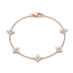 Pulsera de Cadena y Eslabones con Diamantes de Laboratorio de 1Ct/1.4Ct en Oro Rosa, Pulsera de Trébol de Oro Sólido de 14K con Cierre de Langosta, Regalo de Cumpleaños para Ella - Product Image 1