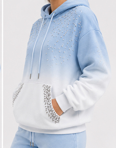 Sudadera con Capucha para Mujer, Casual, Azul Claro, con Lentejuelas y Pedrería, de Algodón y Felpa, Personalizable, Transpirable, de Manga Larga para Invierno - Product Image 2