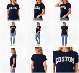 T-shirt à manches courtes col rond bleu marine pour femme, coupe classique, imprimé lettres, tissu jersey 100% coton, à porter toute l'année - Product Image 6