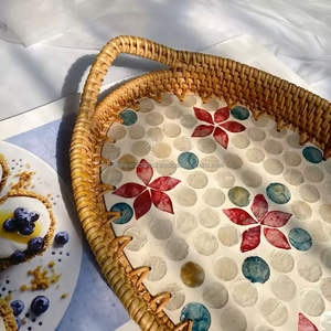 Decorative Mother of Pearl Inlaid <b>Rattan</b> Tray for Coffee <b>Bar</b> Setup with Exporter Support Lightweight and Gift Ready Vietnam - Product Image 4
