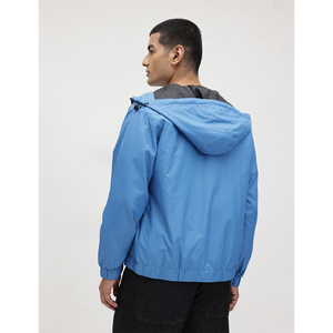 Men's Blue Hooded Windproof Racer Jacket Slim Fit Zipper Closure Casual Spring Wear Polyester Material - Product Image 2