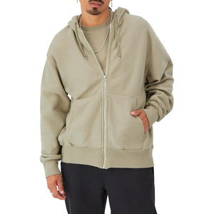 Sudadera con capucha de algodón grueso para hombre, personalizada al por mayor, con doble cremallera, estilo urbano de invierno, con patrón liso y cuello con capucha, técnica de teñido liso - Product Image 1