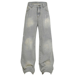 Jean en denim délavé à l'acide avec strass, coupe large et décontractée, style streetwear, personnalisable avec logo, pour homme, en vente en ligne - Product Image 4