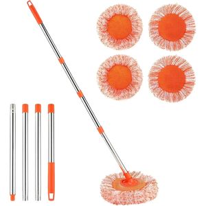 Adjustable 61-Inch Cleaning <b>Mop</b> with 360 Degrees Rotation 4 Reusable Heads 2 Fabric <b>Wall</b> <b>Mop</b> for Floor Cleaning - Product Image 1