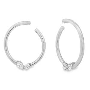 Diamond <b>Hoop</b> <b>Earring</b> 14K <b>Solid</b> Gold Modern Elegant Prong Set Pear Marquise Lab Grown Wedding Luxury Classic Huggies Fine Jewelry - Product Image 3