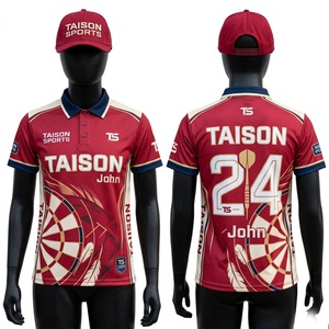 เสื้อดาร์ทชาย พรีเมียม 160 GSM โพลีเอสเตอร์ อินเตอร์ล็อค สำหรับเล่นกีฬา ไซส์พลัส พิมพ์ลายดิจิตอลโลโก้ด้านหน้า สีแดงกรมท่า - Product Image 1