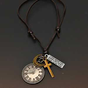 Fashion Pendant Necklace 1.2-Inch Pure Stainless Steel Pendant with Adjustable Leather <b>Rope</b> for Men & Boys - Product Image 5
