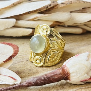 Fashionable Design Prehnite <b>Rings</b> Boho Floral Bands Brass <b>Ring</b> For Women 18k <b>Gold</b> Plated Botanical <b>Cocktail</b> Wholesale/OEM/ODM - Product Image 3
