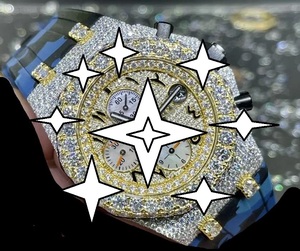 <b>Automatic</b> Luxury Sport Stainless Steel <b>Chronograph</b> Watch Crystal Mechanical Movement Fully Moissanite Bracelet Hip Hop Style - Product Image 5
