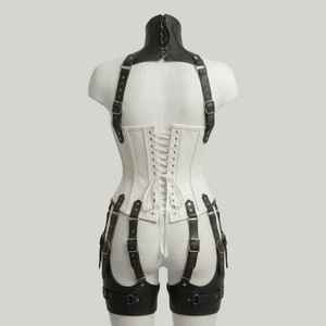 Ensemble Harnais Corset en Cuir Style Bondage Sexy, Tenue Fétichiste Non Tissée, Lingerie Costume Blanc, Effet Gainant, Boucles Métalliques, Sportif - Product Image 2