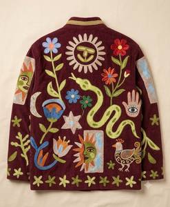 Chaqueta de pana bordada para mujer, manga larga, cuello vuelto, estilo vacaciones de verano, diseño de patchwork con bordado a mano - Product Image 4