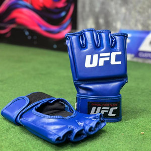 High Quality Best Breathable Eco-Friendly UFC Official MMA Gloves Half Finger Leather <b>Velcro</b> Closure Blue for Martial Arts Adult - Product Image 1