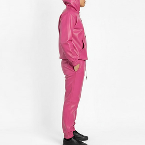Ensemble de survêtement rose à capuche avec cordon de serrage, pantalon de jogging unisexe décontracté léger avec poches latérales, couleur unie, idéal pour l'automne - Product Image 3