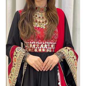 2026 New Trending Afghani Dresses Women's Frock Set Lace High Waist Breathable MultiColor Knee-Length Custom <b>Size</b> Casual - Product Image 5