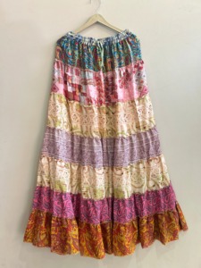 Jupe longue bohème patchwork pour femme, taille élastique, volants, coupe trapèze, imprimée, en viscose et polyester, toutes saisons - Product Image 4