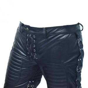 Shorts de motard en cuir noir personnalisés pour hommes, avec détail anneau frontal en dentelle sur le côté, rembourrés, respirants, séchage rapide, grandes tailles, vente en gros, haute qualité - Product Image 4