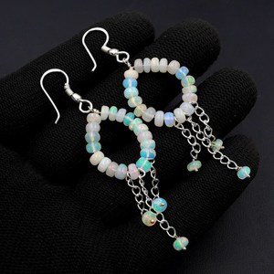 Natural Ethiopian <b>Opal</b> Beads Luxury Silver <b>Earrings</b> with Bezel Setting 20 Gram Gift for Women - Product Image 5
