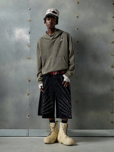 Sweat-shirts à capuche oversize en molleton de coton lavé avec strass pour hommes, style streetwear, finition vintage, vente en gros - Product Image 6