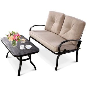 Set di Mobili da Giardino Impermeabili e Durevoli con Tavolo e 2 Sedute Imbottite per Patio, Hotel e Ristoranti - Product Image 1
