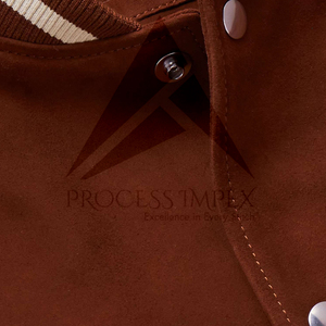 <b>Men's</b> Brown <b>Suede</b> Varsity <b>Jacket</b> Turn-down Collar Regular Fit Casual Autumn Wear Button Closure Solid Color - Product Image 5