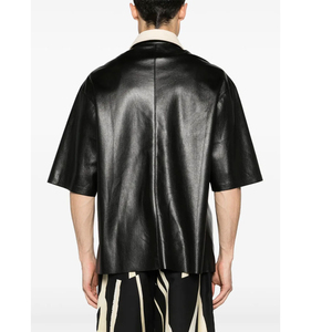 Chemises en cuir pour hommes, vêtements décontractés d'hiver, broderie personnalisée du logo, cuir de vache véritable, chemise coupe-vent pour club, soirée, streetwear - Product Image 5