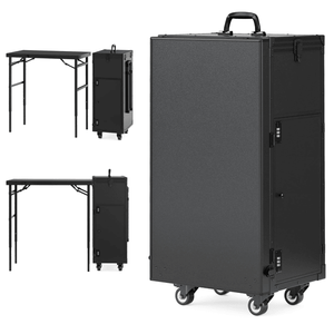 Portable Foldable Nail Desk with Polish Tray Storage Rolling <b>Manicure</b> <b>Table</b> Wheels and Detachable Traveling Nail Case - Product Image 1