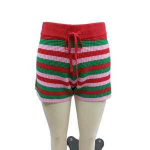 Shorts en tricot vintage chic pour femmes, décontractés, taille haute élastique avec cordon de serrage - Product Image 6