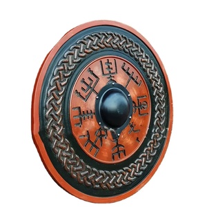 Bouclier Viking en bois fait main par Ahmad Fabric, 24 pouces, orange et noir, bouclier rond décoratif avec coupelle centrale en acier - Product Image 1