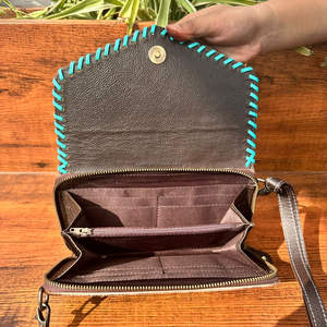 Monedero Western Hair On Tooled Leather Cactus & Floral Tolling Cartera cruzada de cuero genuino para mujer Cartera de cuero de vaca al por mayor - Product Image 4