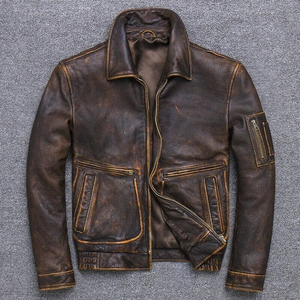Veste en cuir véritable marron foncé de haute qualité pour homme, col montant, fermeture éclair, style motard - Product Image 4