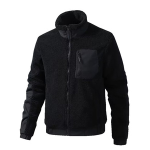 Breathable <b>Men's</b> <b>Sherpa</b> <b>Fleece</b> Jackets Black Color Stand Collar Long Sleeves Full Zip Up Lightweight <b>Sherpa</b> Jackets - Product Image 1