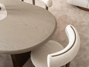 Juego de Comedor Moderno Japandi de Madera de Teca Sólida Color Crema, 6 Sillas, Mesa Ovalada, Muebles Contemporáneos para Cocina de Casa o Villa - Product Image 3