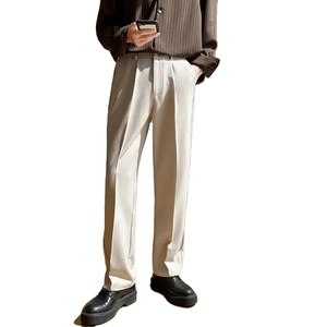 กางเกงแฟชั่นเกาหลีใหม่สำหรับผู้ชาย ผ้าฝ้ายเนื้อปานกลาง ทรงขากว้าง มีเชือกผูกเอว สไตล์ลำลอง สีขาว ดำ เทา เหมาะสำหรับใส่กับสูทลำลอง - Product Image 4