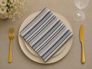 Blue Striped Cotton <b>Linen</b> <b>Cloth</b> Napkin Reusable Dinner <b>Table</b> Napkin Fade Resistant Machine Washable for Home Wedding Restaurant - Product Image 1
