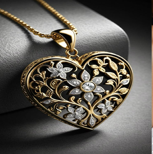 จี้รูปหัวใจสีทองหนา ประดับด้วยสีดำและลายเถาวัลย์ดอกไม้สีเงิน สินค้าสไตล์โรแมนติกแบบต่างๆ พร้อมจำหน่ายในราคาขายส่ง - Product Image 1