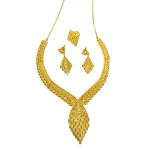 Gold Plated Brass Flower Jewelry Set for Women-Pendant Necklace with <b>Box</b> Chain Wedding & Party Occasions - Product Image 2